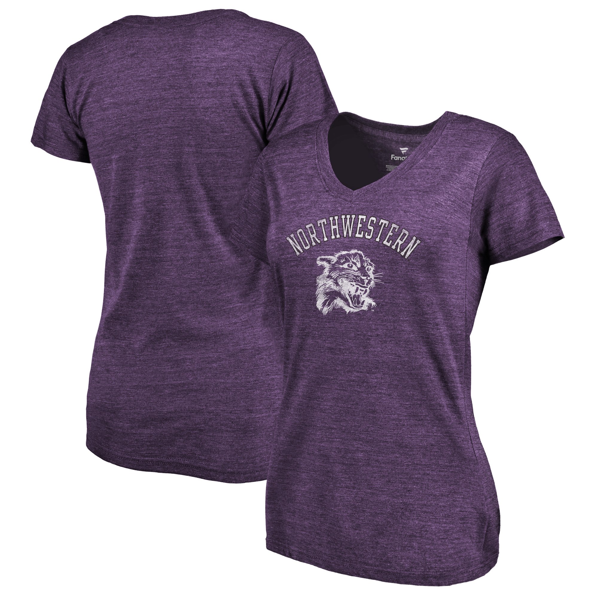 2020 NCAA Fanatics Branded Northwestern Wildcats Women Purple Vault Arch over Logo TriBlend VNeck TShirt->ncaa t-shirts->Sports Accessory